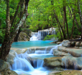  Фотообои Пороги водопада в лесу Артикул u54260 на заказ по своим размерам от ТМ Walldeco в интерьере. Вариант 1