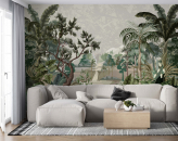  Фотообои Джунгли с рекой и пальмами Артикул u95915 на заказ по своим размерам от ТМ Walldeco в интерьере. Вариант 1