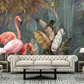  Фотообои Фламинго в тропическом лесу Артикул 54168 на заказ по своим размерам от ТМ Walldeco в интерьере. Вариант 3