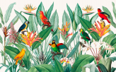  Фотообои Разноцветные птицы попугаи в тропических джунглях Артикул u97033 на заказ по своим размерам от ТМ Walldeco в интерьере. Вариант 1