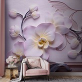  Фотошпалери 3d візерунок: рожеві орхідеї Артикул dec-2108 на замовлення за своїми розмірами від ТМ Walldeco в интерьере. Вариант 2