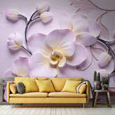  Фотошпалери 3d візерунок: рожеві орхідеї Артикул dec-2108 на замовлення за своїми розмірами від ТМ Walldeco в интерьере. Вариант 4