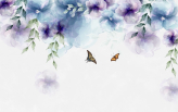  Фотообои Фиолетово-лазурные цветы, бабочки Артикул u30153 на заказ по своим размерам от ТМ Walldeco в интерьере. Вариант 