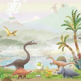  Фотообои Динозавры возле озера Артикул aff_100099 на заказ по своим размерам от ТМ Walldeco в интерьере. Вариант 
