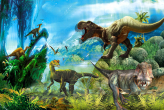  Фотообои Динозавры в джунглях Артикул u35232 на заказ по своим размерам от ТМ Walldeco в интерьере. Вариант 2