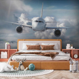  Фотообои Реалистичный самолёт влетает в комнату Артикул u62417 на заказ по своим размерам от ТМ Walldeco в интерьере. Вариант 2