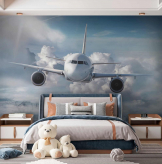  Фотообои Реалистичный самолёт влетает в комнату Артикул u62417 на заказ по своим размерам от ТМ Walldeco в интерьере. Вариант 3