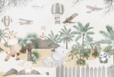  Фотообои Дизайн с милыми животными, тропическими деревьями и воздушными шарами Артикул u95899 на заказ по своим размерам от ТМ Walldeco в интерьере. Вариант 1