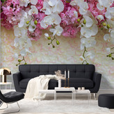  Фотообои Белые и розовые цветы Артикул 29513 на заказ по своим размерам от ТМ Walldeco в интерьере. Вариант 1