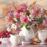  Фотообои Букет цветов на столе Артикул 4076 на заказ по своим размерам от ТМ Walldeco в интерьере. Вариант 