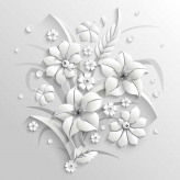  Фотообои Объемные белые цветы Артикул u53635 на заказ по своим размерам от ТМ Walldeco в интерьере. Вариант 1