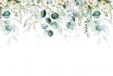  Фотообои Иллюстрация с зелеными золотыми листьями, белыми цветами, пионом и ветвями Артикул u96063 на заказ по своим размерам от ТМ Walldeco в интерьере. Вариант 1