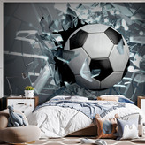  Фотообои Футбольный мяч в окне Артикул 22489 на заказ по своим размерам от ТМ Walldeco в интерьере. Вариант 