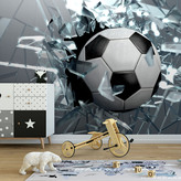  Фотообои Футбольный мяч в окне Артикул 22489 на заказ по своим размерам от ТМ Walldeco в интерьере. Вариант 6