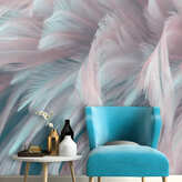  Фотообои Розово-голубые перья Артикул shut_1373 на заказ по своим размерам от ТМ Walldeco в интерьере. Вариант 