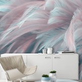  Фотообои Розово-голубые перья Артикул shut_1373 на заказ по своим размерам от ТМ Walldeco в интерьере. Вариант 2