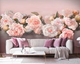  Фотообои Нежно-розовые пионы на розовом фоне Артикул u95520 на заказ по своим размерам от ТМ Walldeco в интерьере. Вариант 