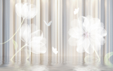  Фотообои Белые полупрозрачные цветы с отражением в воде Артикул u95784 на заказ по своим размерам от ТМ Walldeco в интерьере. Вариант 4