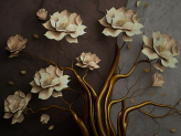  Фотообои Ветви с крупными цветами на коричневом фоне Артикул u95876 на заказ по своим размерам от ТМ Walldeco в интерьере. Вариант 1