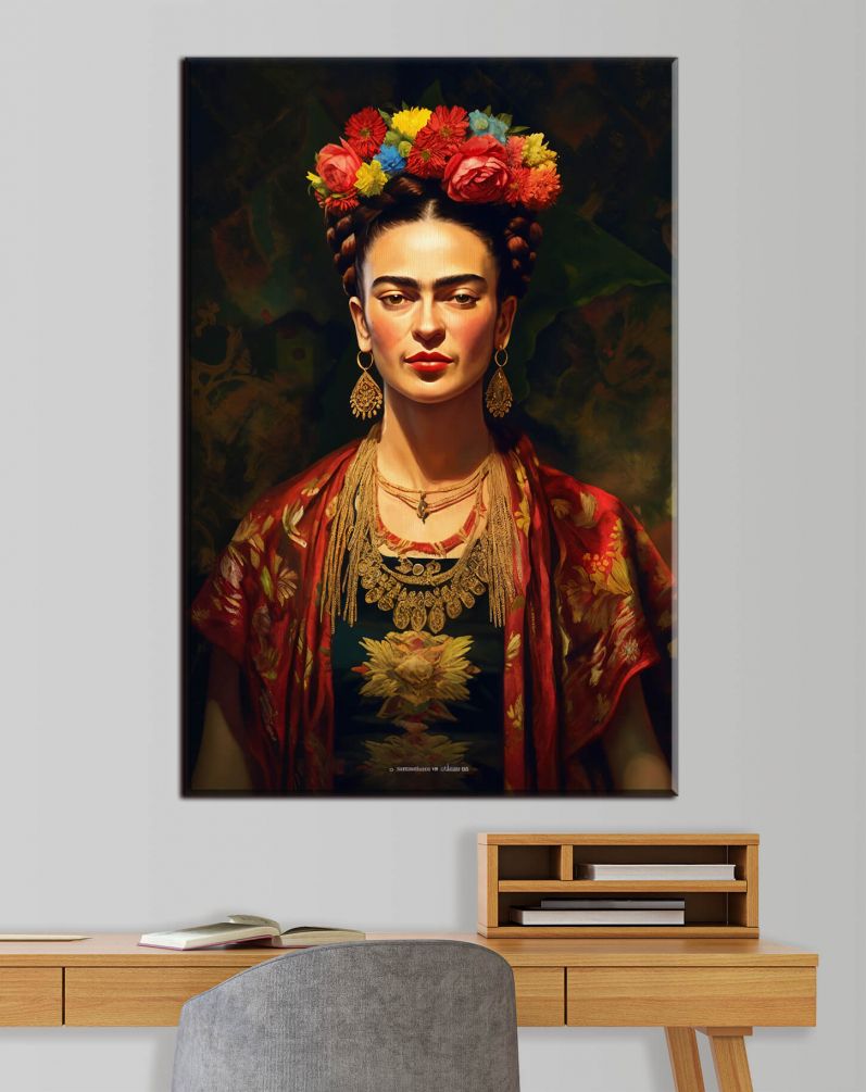Картина Фрида Кало на фоне винтажного гобелена Артикул s32864, купить картину на холсте ТМ Walldeco
