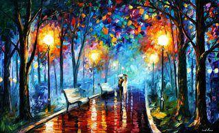 Картины ночь парк дождь зонт любовь романтика