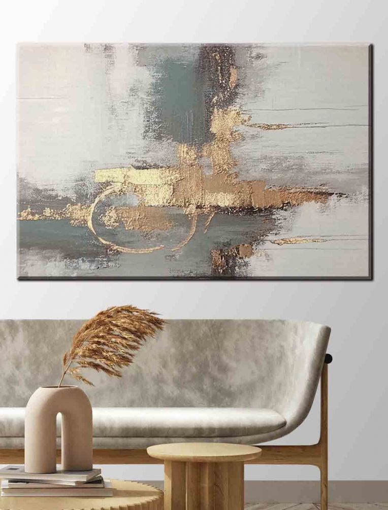 Картина Абстрактная художественная печать золотыми и серыми красками Артикул s35173, купить картину на холсте ТМ Walldeco