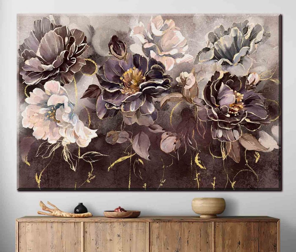 Картина Картина маслом с цветком розы, листьями Артикул s34594, купить картину на холсте ТМ Walldeco