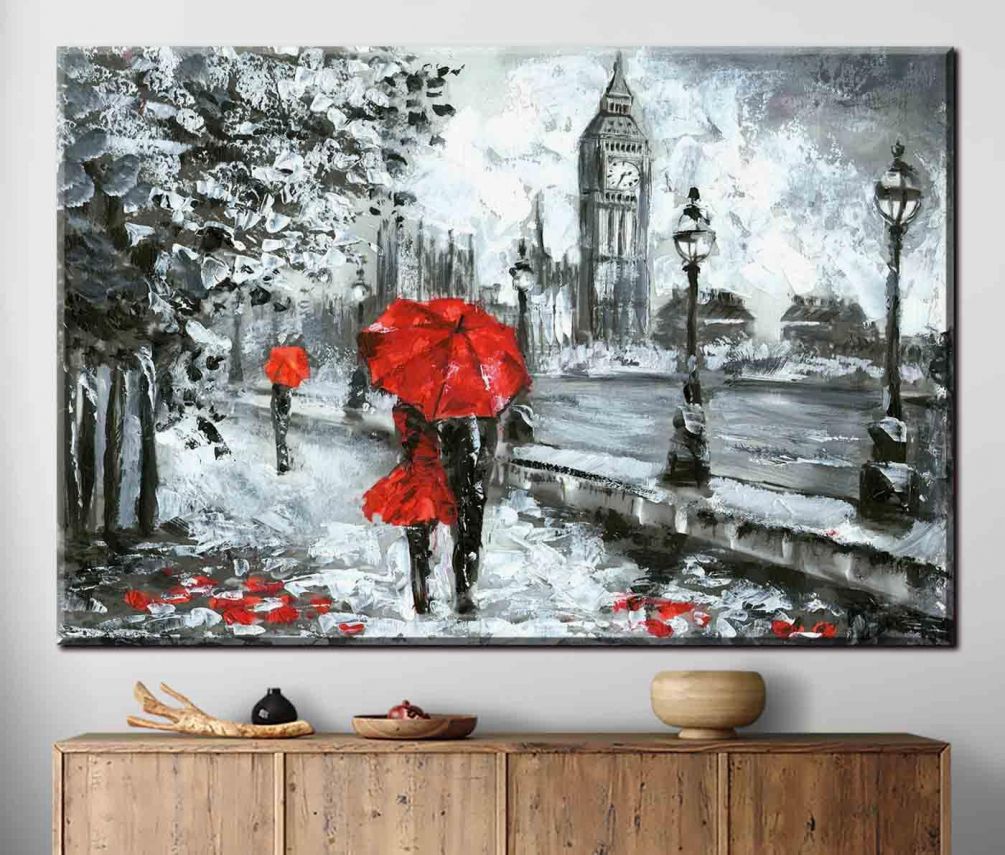 Картина Картина маслом, вид на улицу Лондона в чорно-белых тонах Артикул s34614, купить картину на холсте ТМ Walldeco