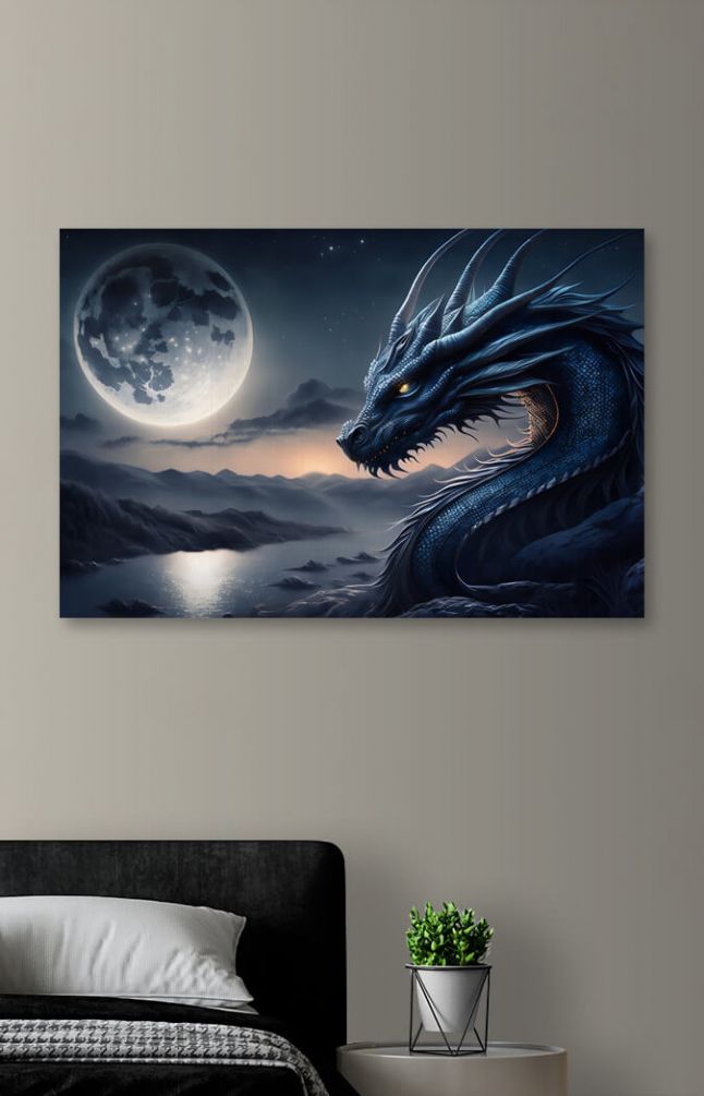 Картина Дракон смотрит на полнолуние Артикул s32612, купить картину на холсте ТМ Walldeco