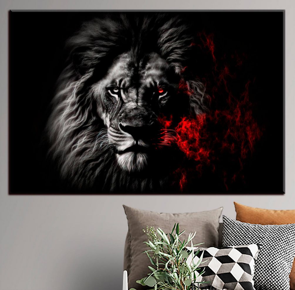 Картина Король лев в огне Артикул s33095, купить картину на холсте ТМ Walldeco