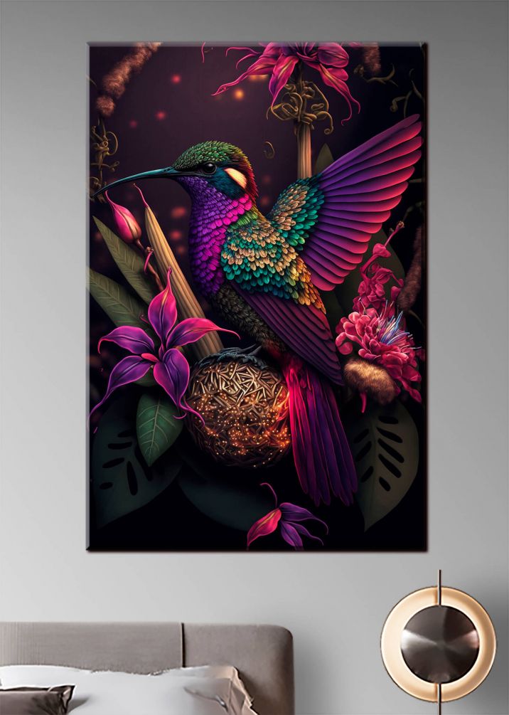 Картина Колибри и цветы Артикул s33703, купить картину на холсте ТМ Walldeco