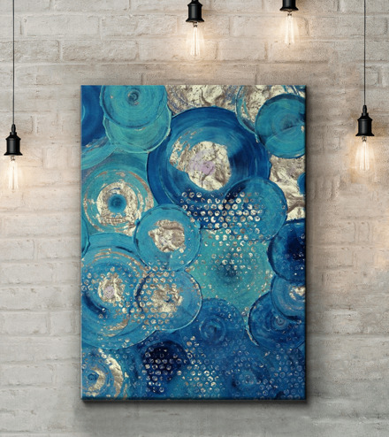 Картина Синие круги и серебрянная краска Артикул dca_00000328, купить картину на холсте ТМ Walldeco
