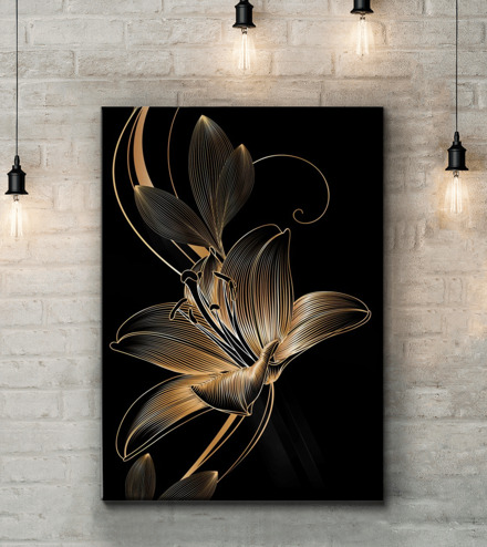 Картина Бесшовный цветочный узор с золотым цветком лилии. Артикул s34437, купить картину на холсте ТМ Walldeco