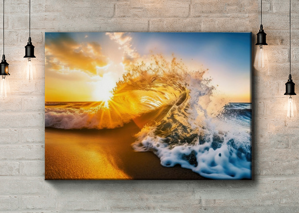 Картина Солнце на фоне всплеска волны Артикул s31110, купить картину на холсте ТМ Walldeco