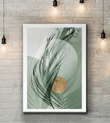 Картина Золотой круг и листья Артикул s21748, купить картину на холсте ТМ Walldeco