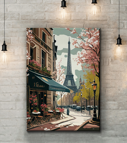 Картина Кафе в Париже в рисованном стиле Артикул s33523, купить картину на холсте ТМ Walldeco
