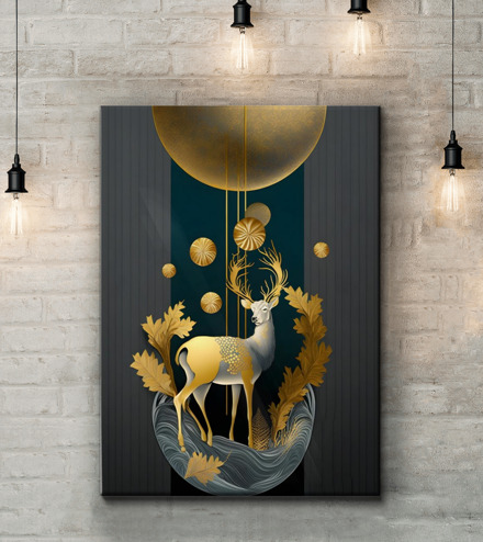 Картина Олень на фоне абстрактного золотого фона Артикул s33555, купить картину на холсте ТМ Walldeco