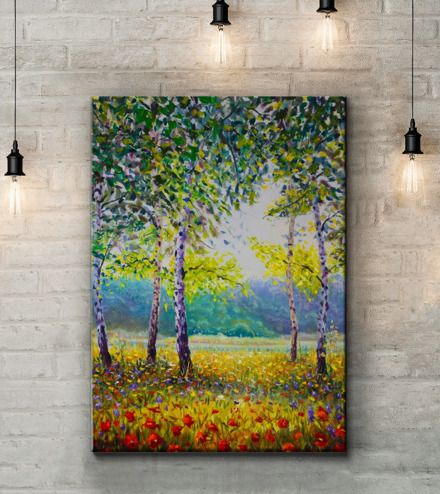 Картина Березовая роща и полевые цветы Артикул s34973, купить картину на холсте ТМ Walldeco