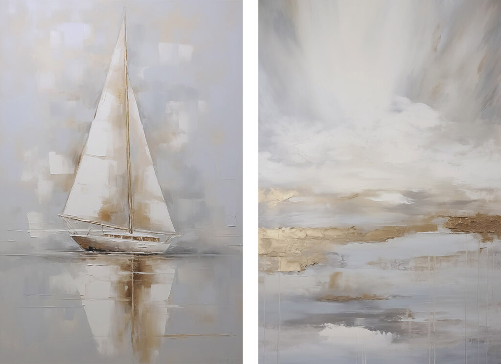 Painting of a sailboat on water