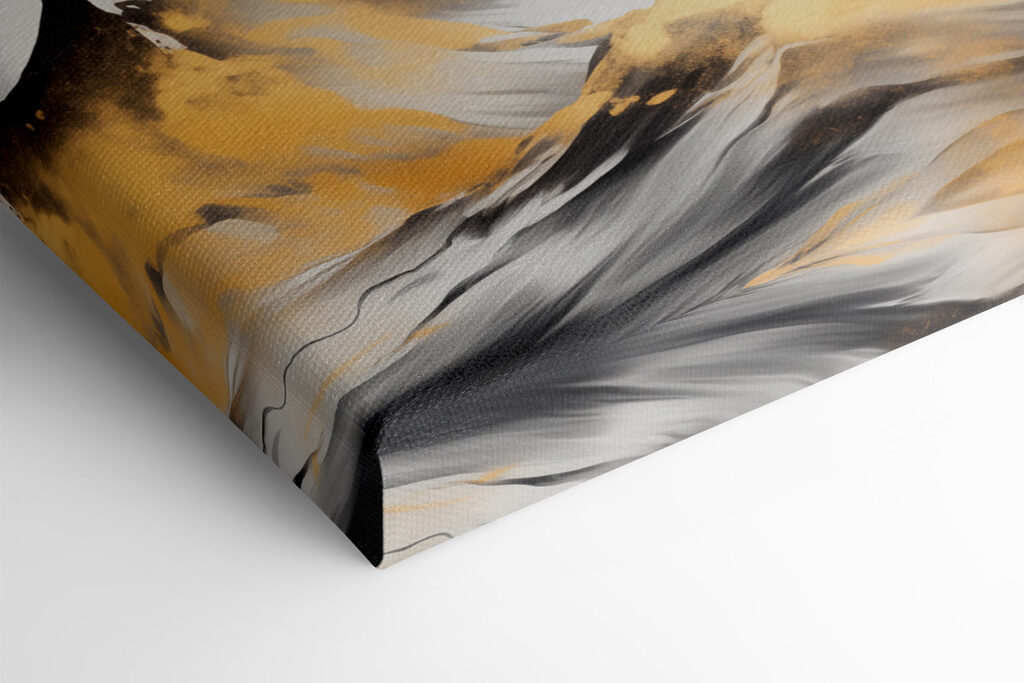 Painting of mountains and waves