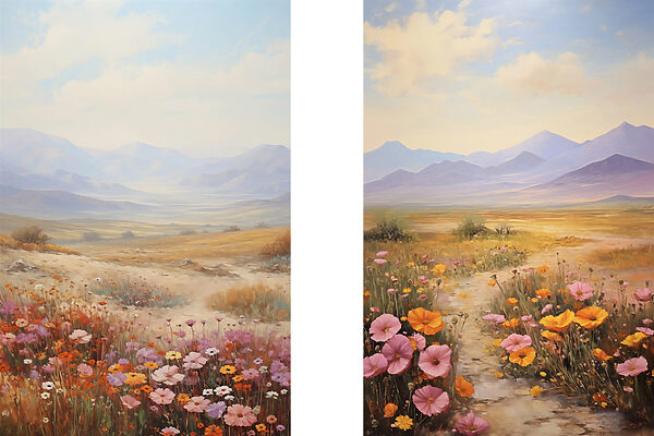 Painting of a landscape with flowers