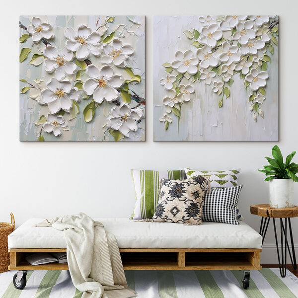 Painting of flowers on a white surface