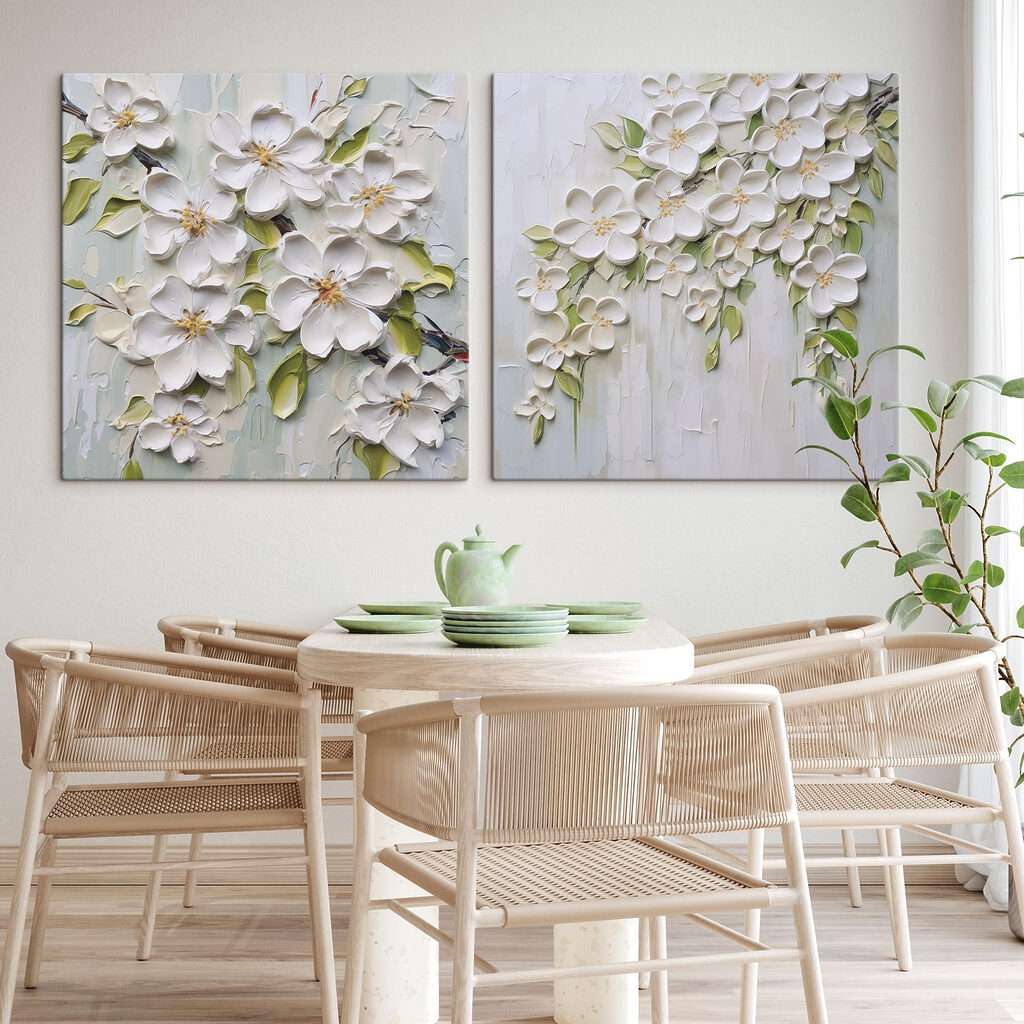 Painting of flowers on a white surface