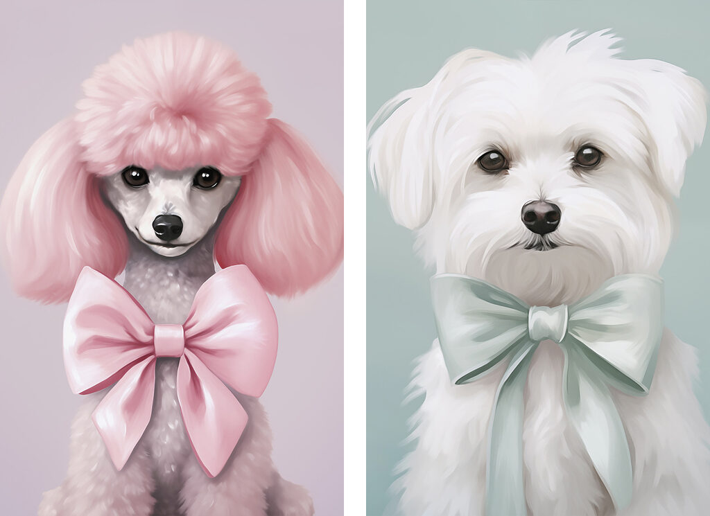 Dog with pink hair and a bow