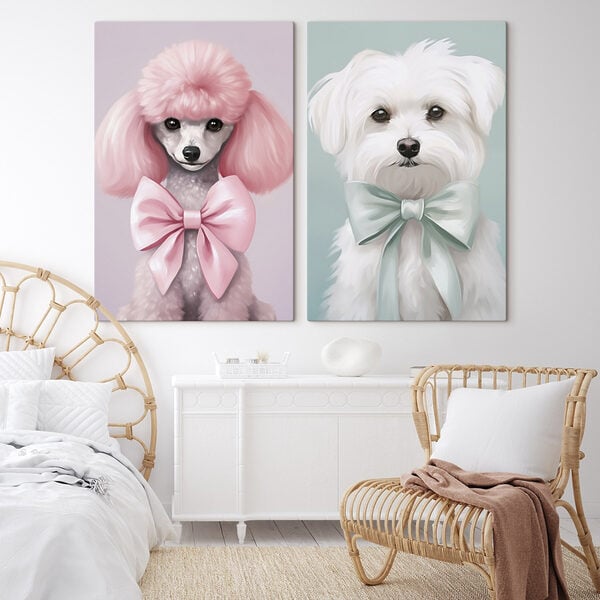 Dog with pink hair and a bow