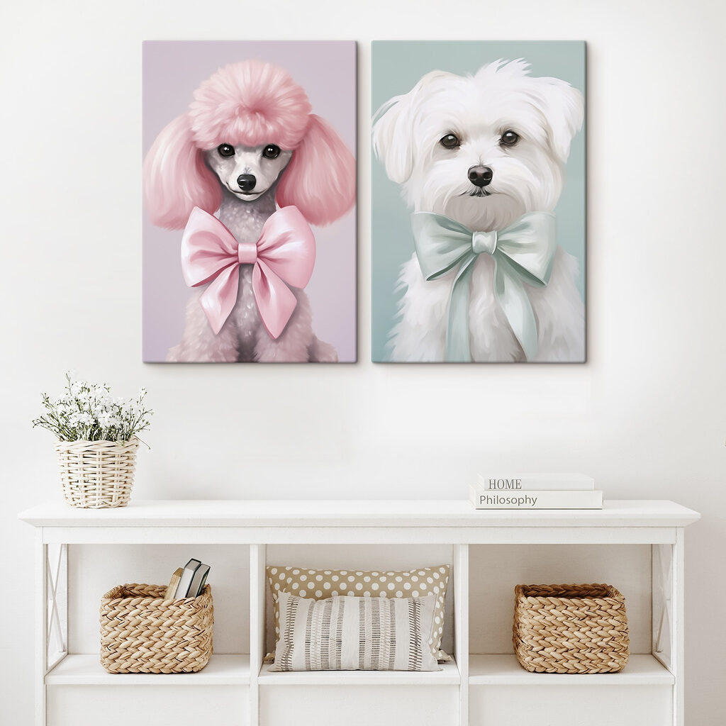 Dog with pink hair and a bow