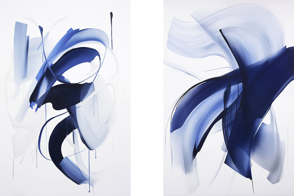 Two images of blue paint