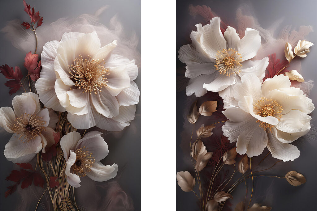 - Elegant blooms in gentle hues