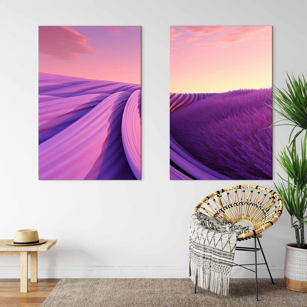 Lavender field with pink and purple sky