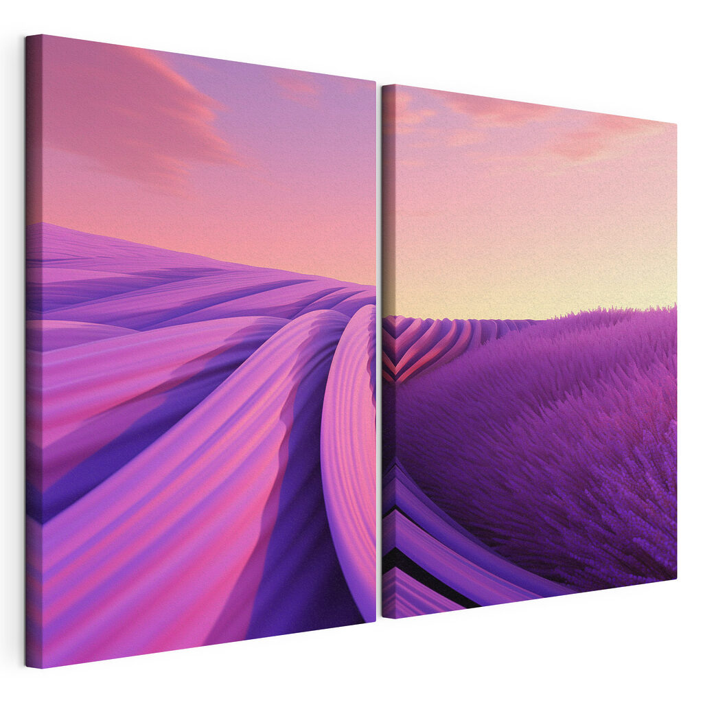 Lavender field with pink and purple sky